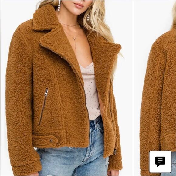 Astr the Label camel brown teddy jacket Women's Tan Sherpa Jacket - Picture 2 of 5